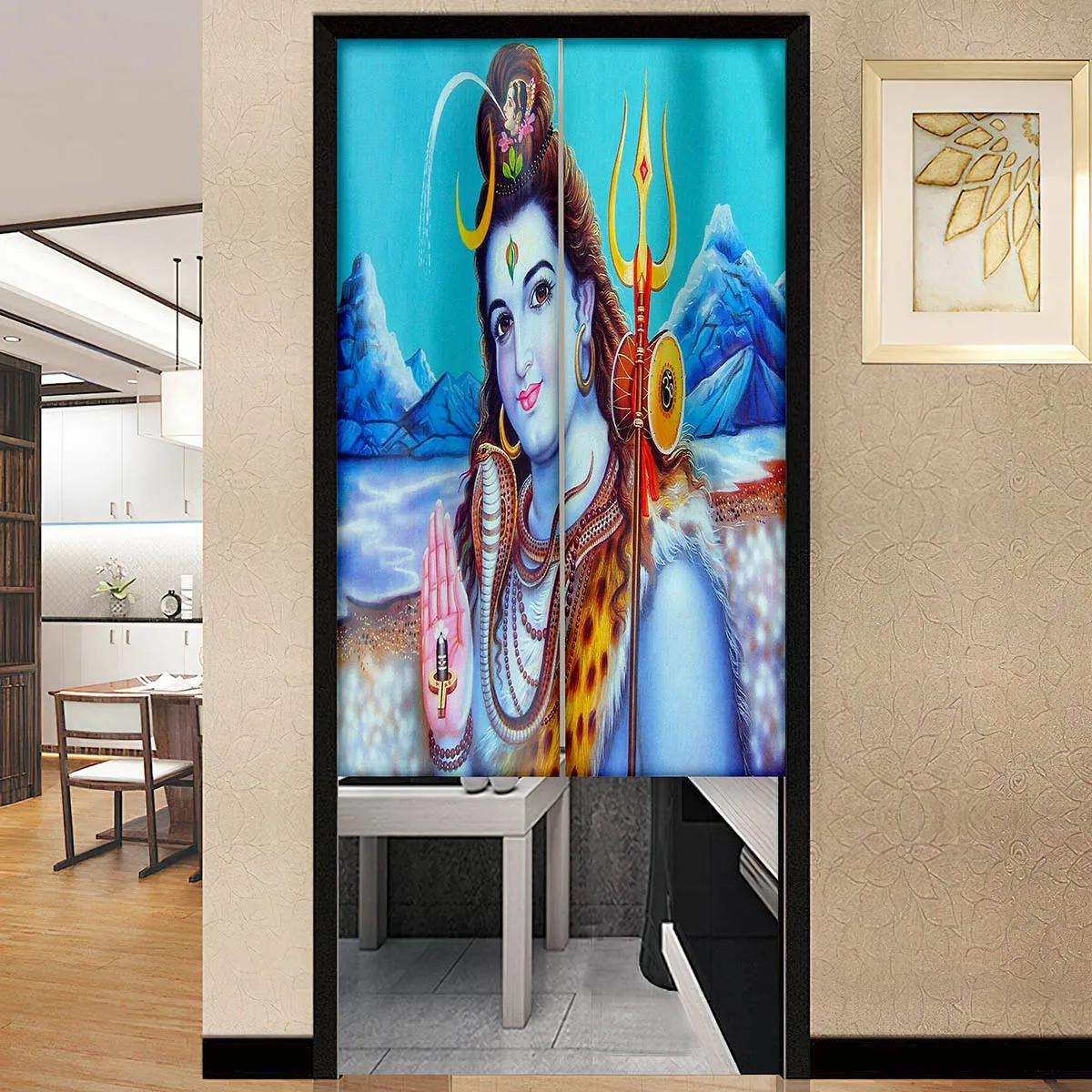 Indian Hindu God Shiva Print Door Curtains Bedroom Kitchen Partition Home Entrance Restaurant Hanging Half-Curtain Decoration