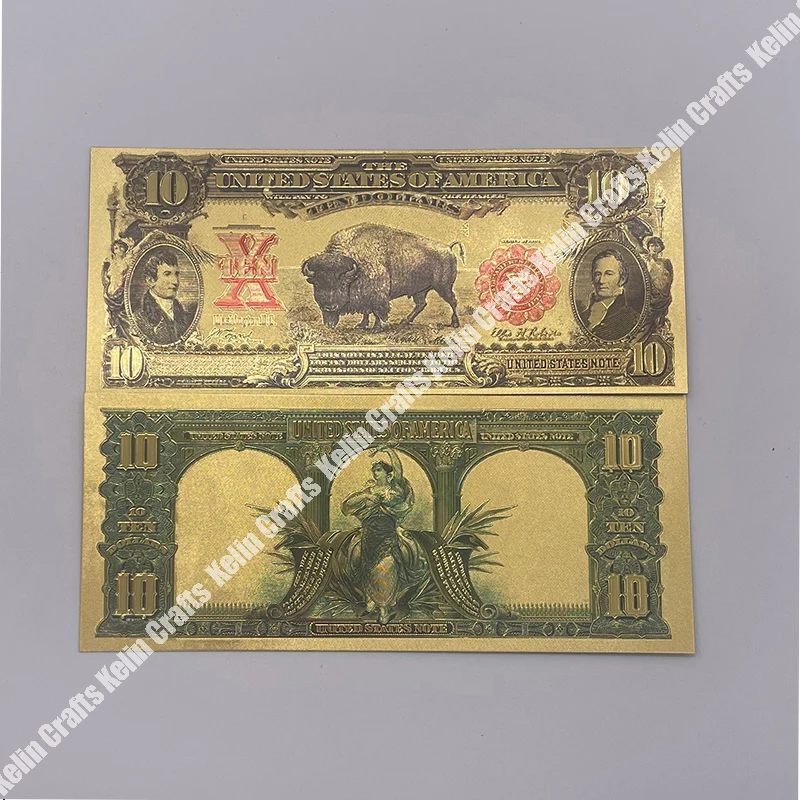 

America 24K Gold Foil Banknote US bison buffalo Ten Dollars Banknotes 10 Note For Collection