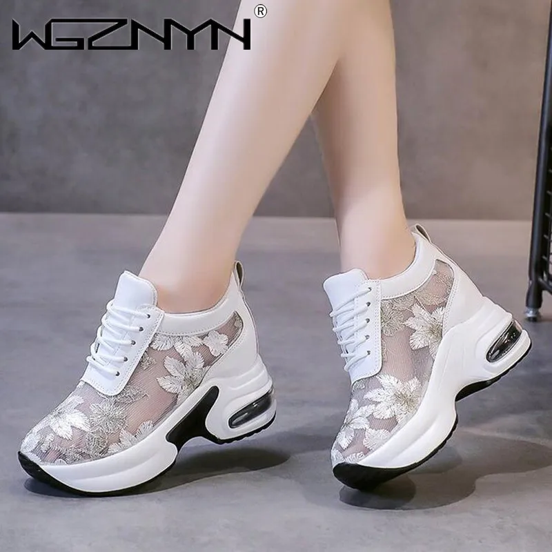 Women's Fashion Elevated Sneakers 2024 Spring Summer New Thick Soled Mesh Breathability Versatile Casual Sports Running Shoes