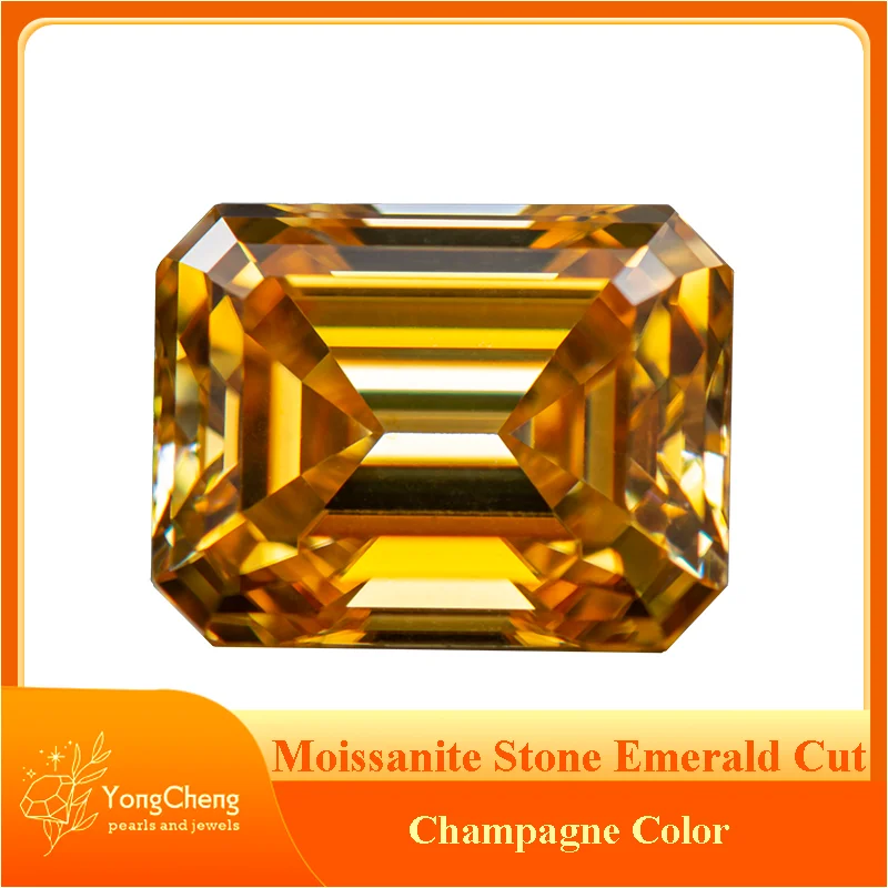 

Moissanite Stone Champagne Color Emerald Cut Gemstone Lab Grown Diamond Charms Woman Jewelry Making with GRA Certificate