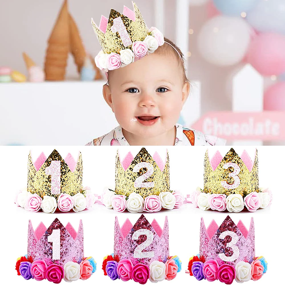 

1st Birthday Party Decor Hat Kids 1 2 3 Year Happy Birthday Boy Girl Crown Hat First Happy Birthday Party Baby Shower Decoration