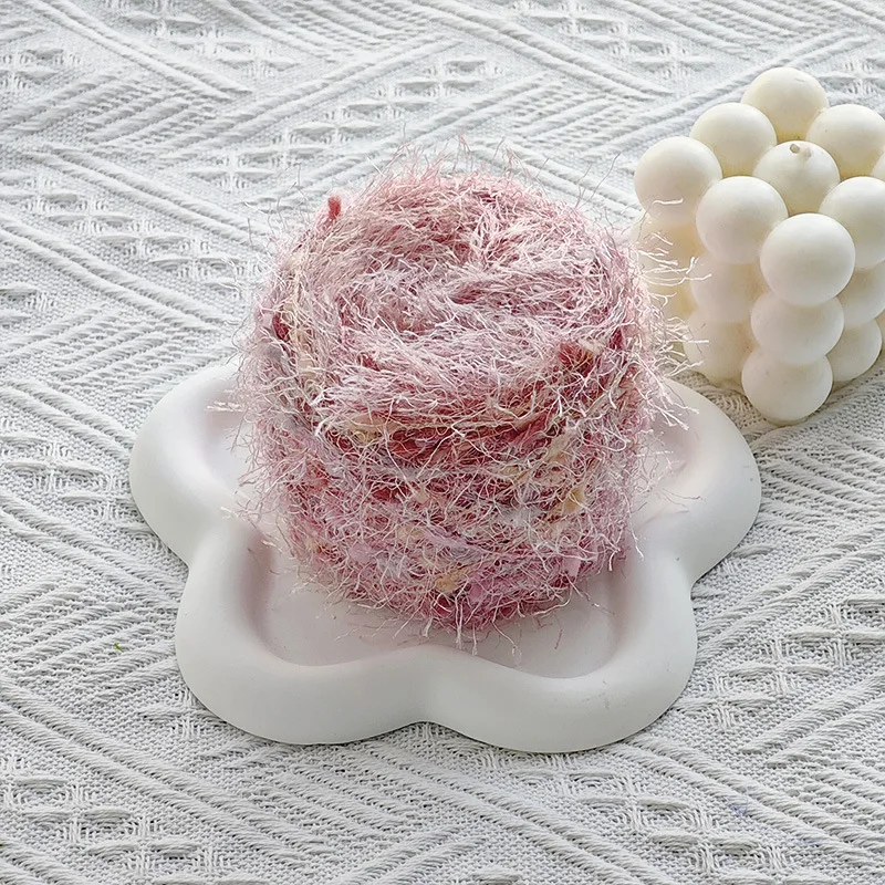 50g Shiny Silk Feather Bead Yarn Popcorn Ball Yarn Glitter Hand Mixed Yarn Handmade Crochet Hair Tie Doll Yarn Ball