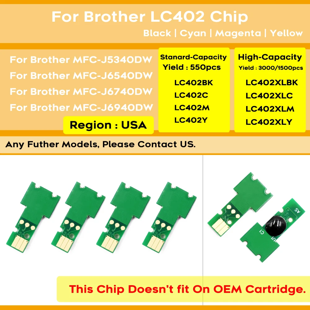 LC402 LC402xl Refillable Ink Cartridge With Disposable Chip For Brother MFC-J5340DW / J6740DW / J6540DW / J6940DW Printers