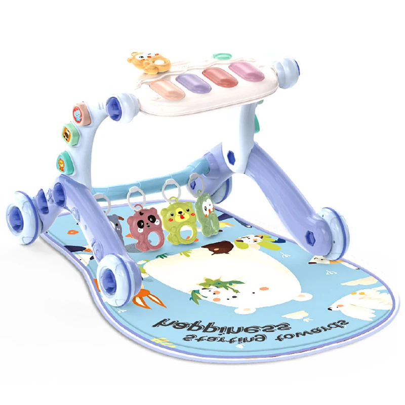 

Foldable Baby Fitness Stand Music Play Gym 6 in 1 Multifunction Newborn Piano Crawling Blanket Pedal Toy Toddler Walker Trolley