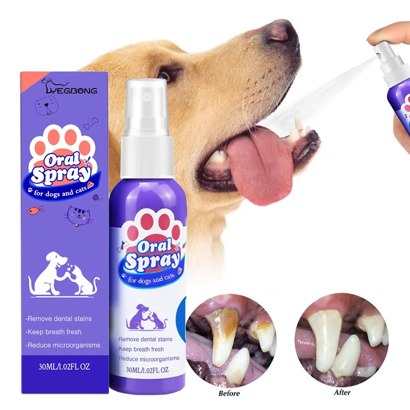 Spray Limpiador Dental para Perros y Gatos, Elimina Manchas Dentales, Mal Aliento, Refresca el Aliento, Cuidado Bucal para Mascotas, Enjuague Bucal 30ML