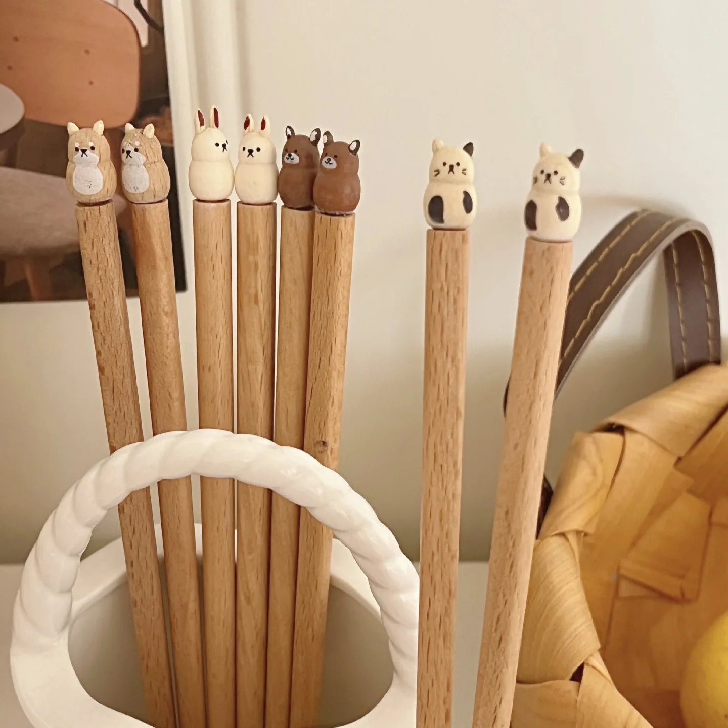 Charming Cartoon Animal Chopsticks Sushi-themed Pair Beech Wood Chopsticks Practical and Stylish Hand-carved Wooden Tableware