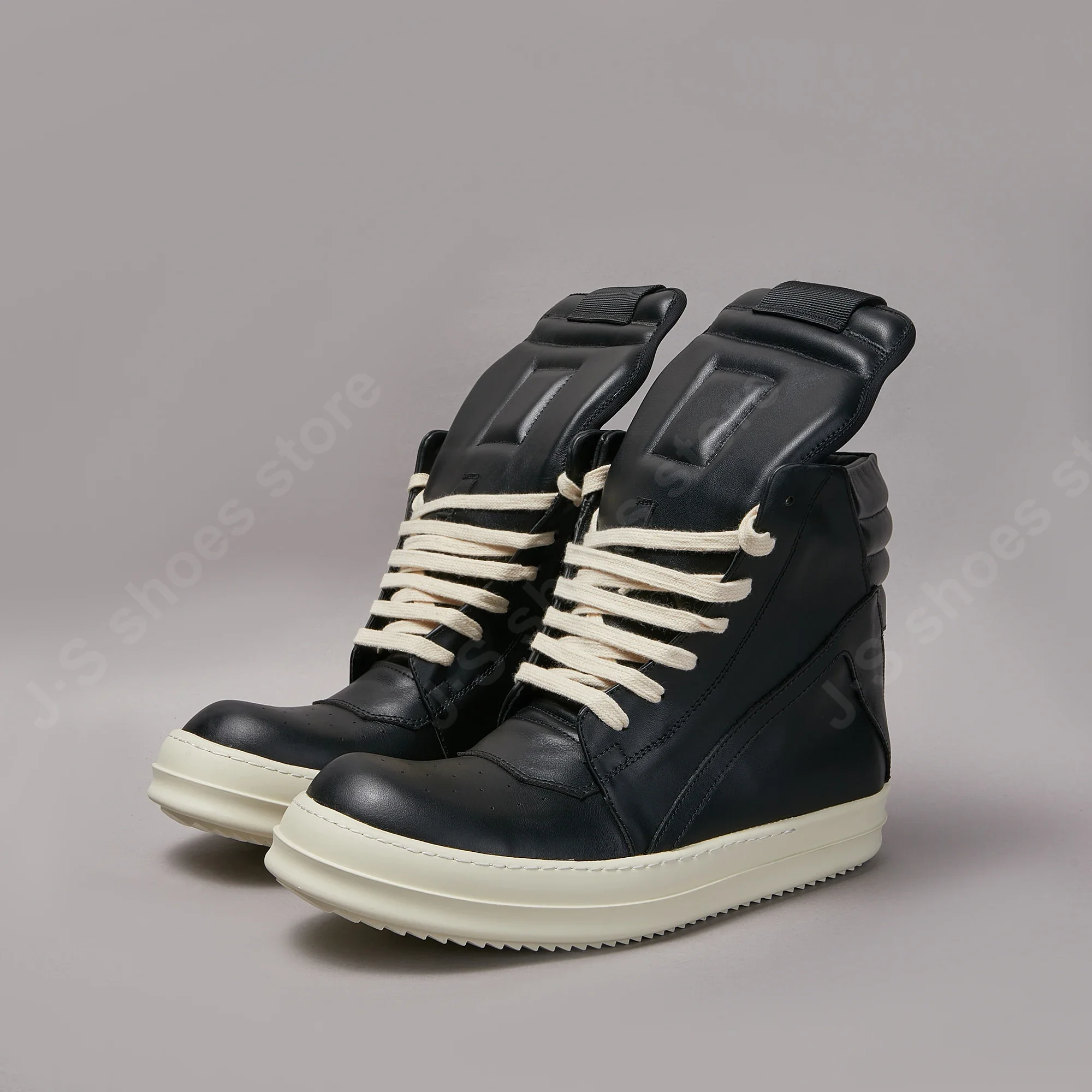 Ricks Brand Men Sneaker RO High Top Shoes Black leather Ankle Boot Zip Owens Casual Shoes Women Sneakers Lace Up Thick Sole Shoe