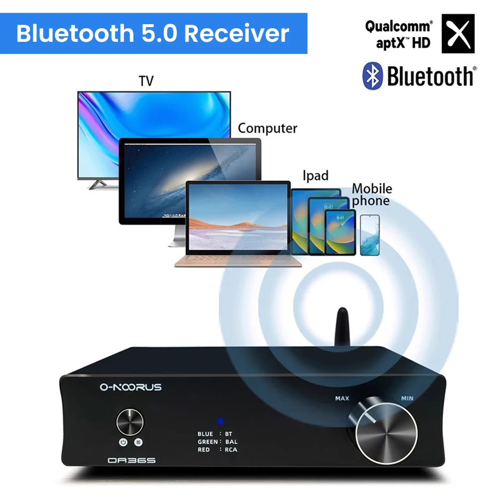 O-NOORUS OA36S BT 5.0 Desktop Digital Amplifier Dual MA12070 Fully Balanced HIFI Class D Power Amplifier Supports APTX RCA TRS