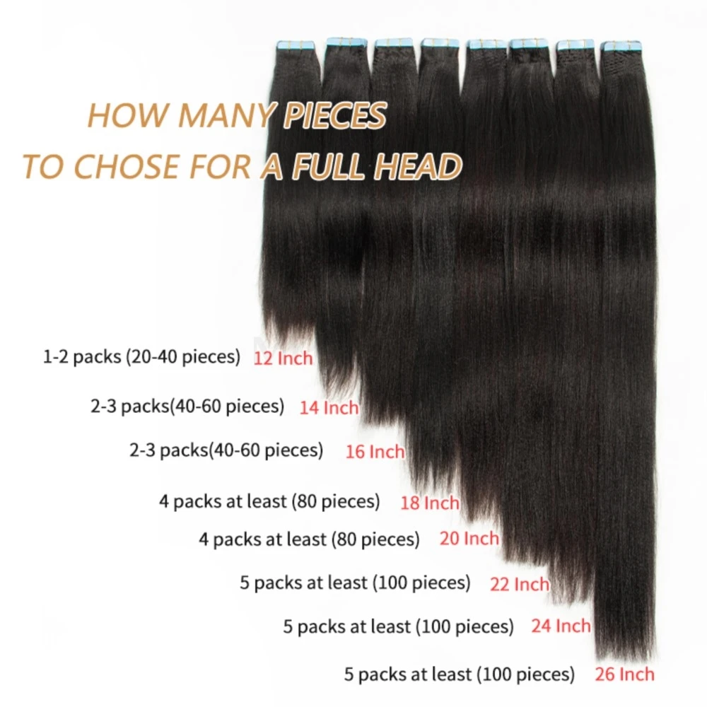 ボイミア ライトヤキテープ ヘアエクステンション 人毛 キューティクル レミーヘア シルクプレス ヤキテープ 12～26インチ 20枚入り