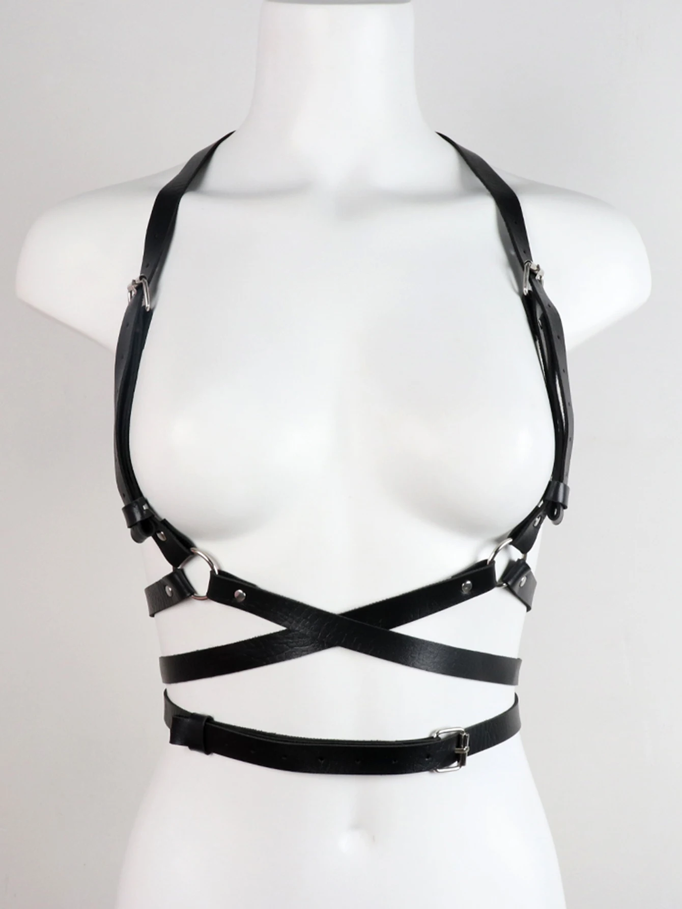 Arnés de cuerpo Sexy Bdsm Bondage, lencería con cadena, liguero de cuero, ropa gótica fetiche, Atuendo para Festival y Rave