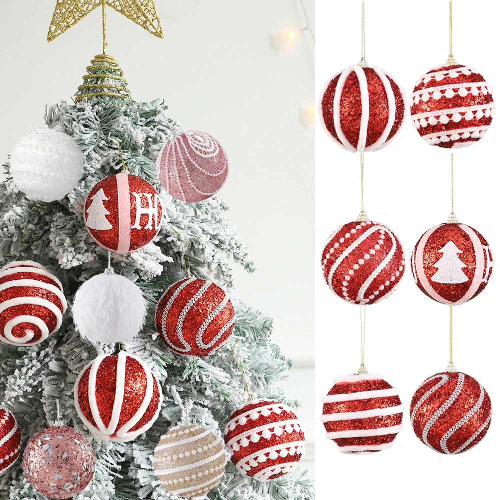 

6pcs 8cm Christmas Ball Ornaments Red White Xmas Tree Hanging Pendants Holiday New Year Navidad Xmas Decor Home Party Supplies