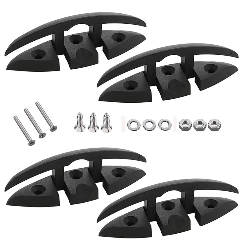 Folding Cleat,4 Pcs 5Inch Flip-Up Dock Cleat Marine Grade Nylon (Black) With W'long Screws And Short Screws (M6)