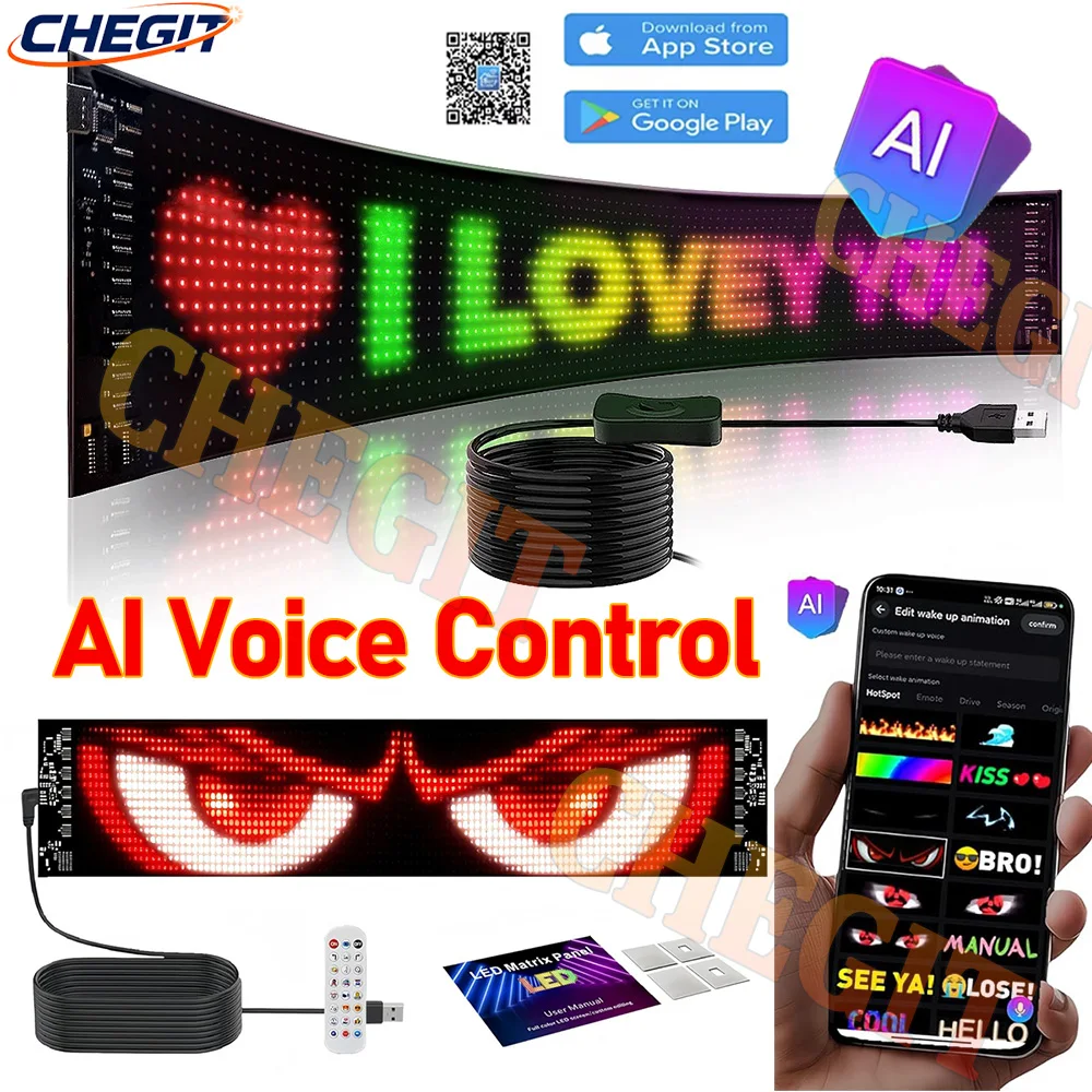 

НОВЫЙ светодиодный дисплей с голосовым управлением AI, USB-пиксельная панель, гибкий матричный экран с управлением через приложение, для рекламного декора вечеринки в автомобиле