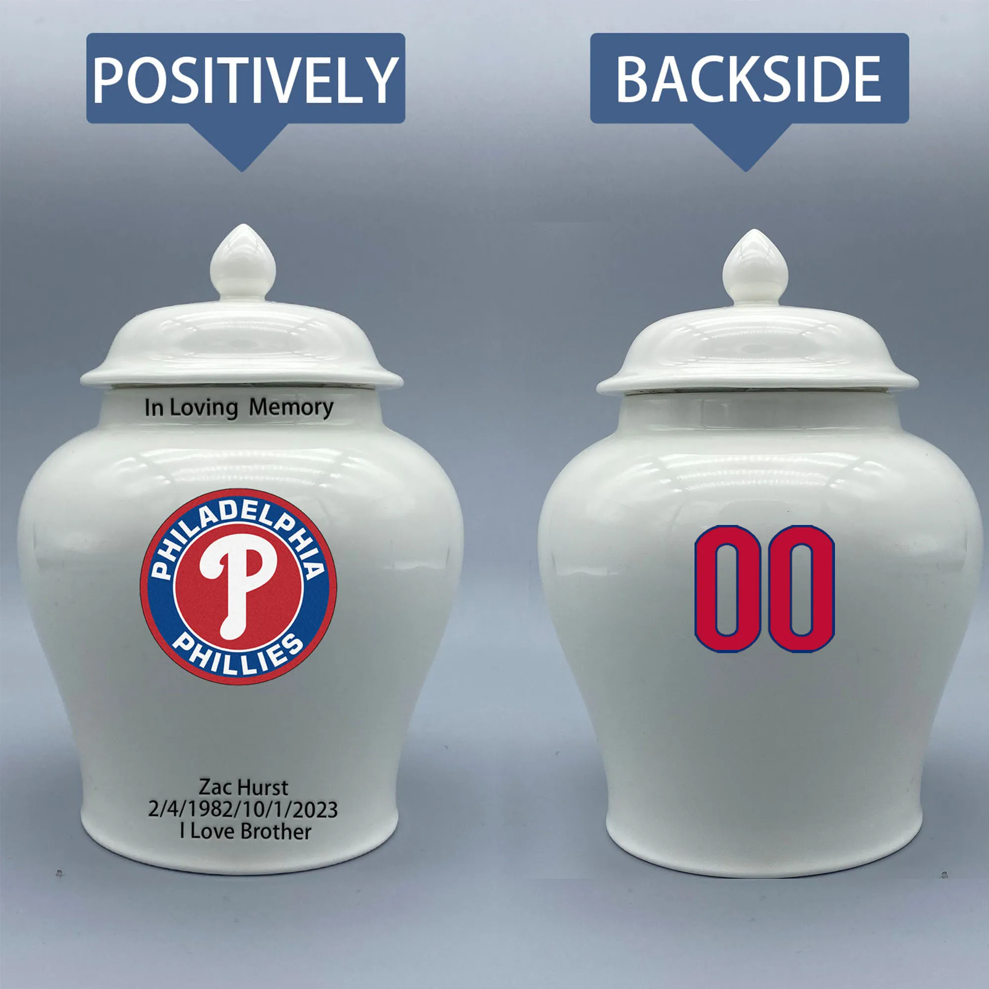 Medium Urn for Philadelphia Phillies-themed Logo Urn.Please send me the customize information-name/date and number on the urn