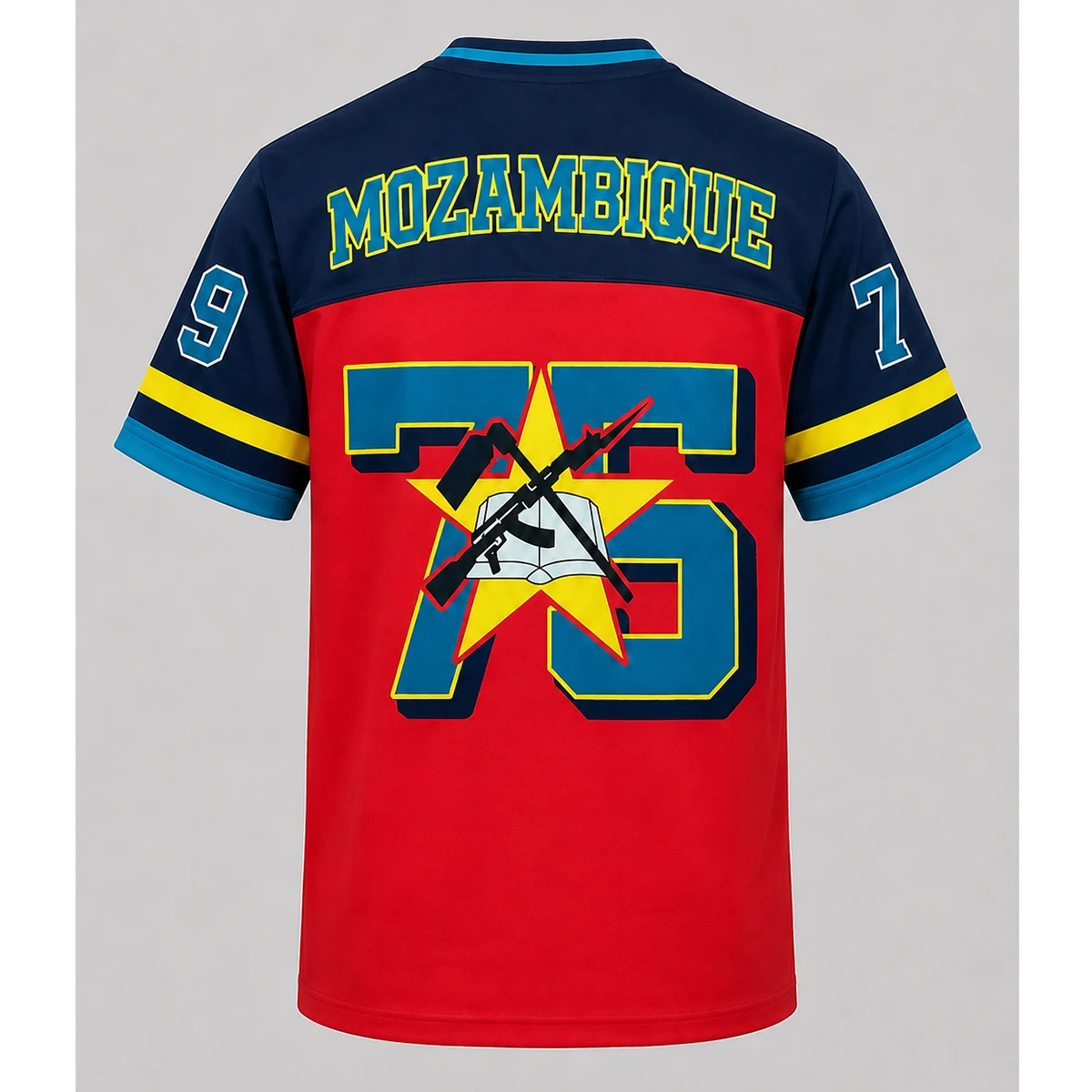 Herren Sommer Kurzarm-Digital-Trikot mit Flaggen-Print, Mosambik Satin V-Ausschnitt T-Shirt, Street-Style Oberteil - Bestseller – Detail 5