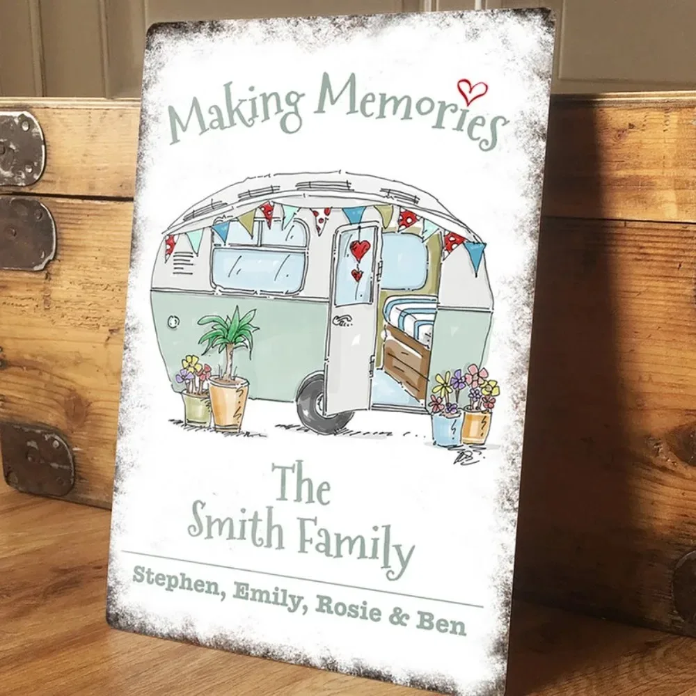 Customizable Family Holiday Memory Metal Sign, Vintage Caravan Camping Style Personalised Wedding Gift Wall Decor
