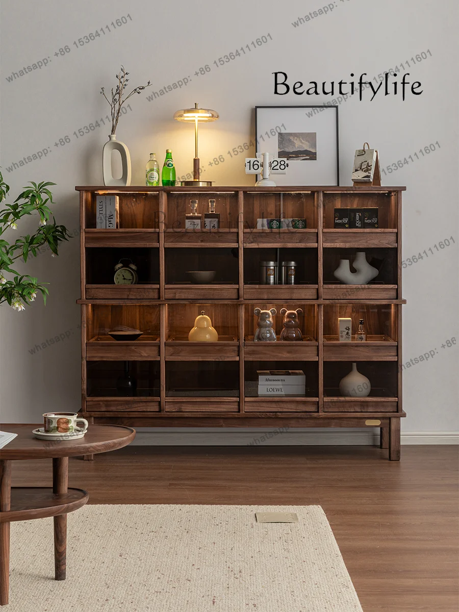 

North American black walnut solid wood bogu frame figure Wenwan tea set storage glass display chest