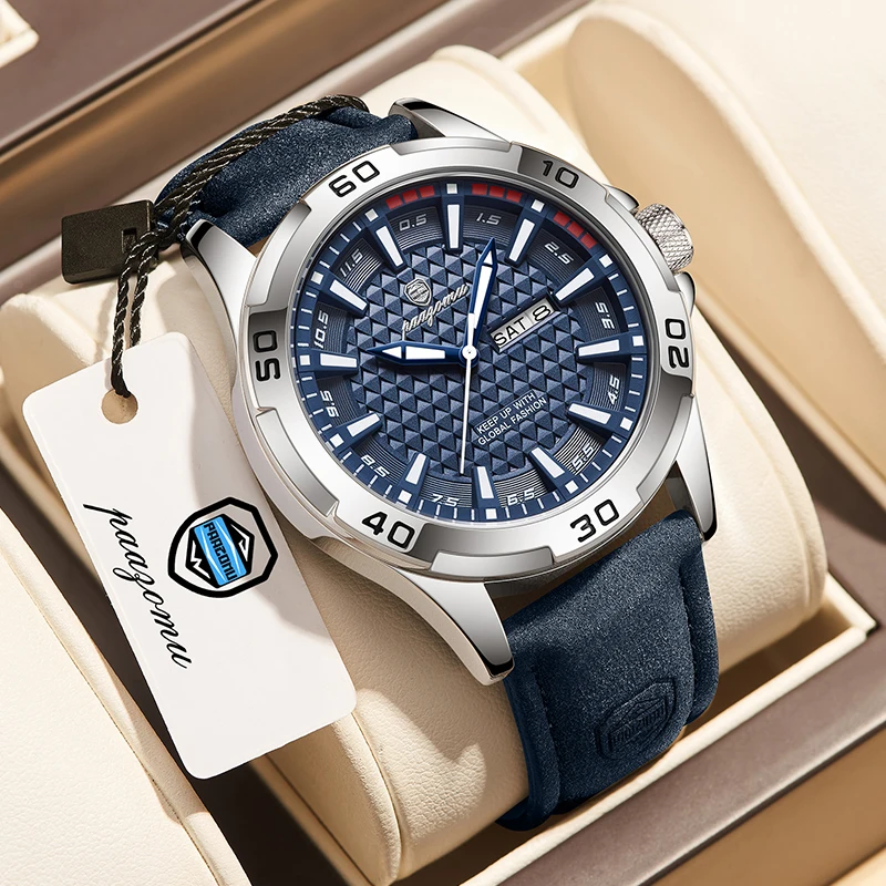 Luxury Watch Holder For Men - PAAZOMU นาฬิกาแบรนด์หรูสำหรับผู้ชาย กันน้ำ เรืองแสง แสดงวันและวันที่ นาฬิกาข้อมือควอตซ์