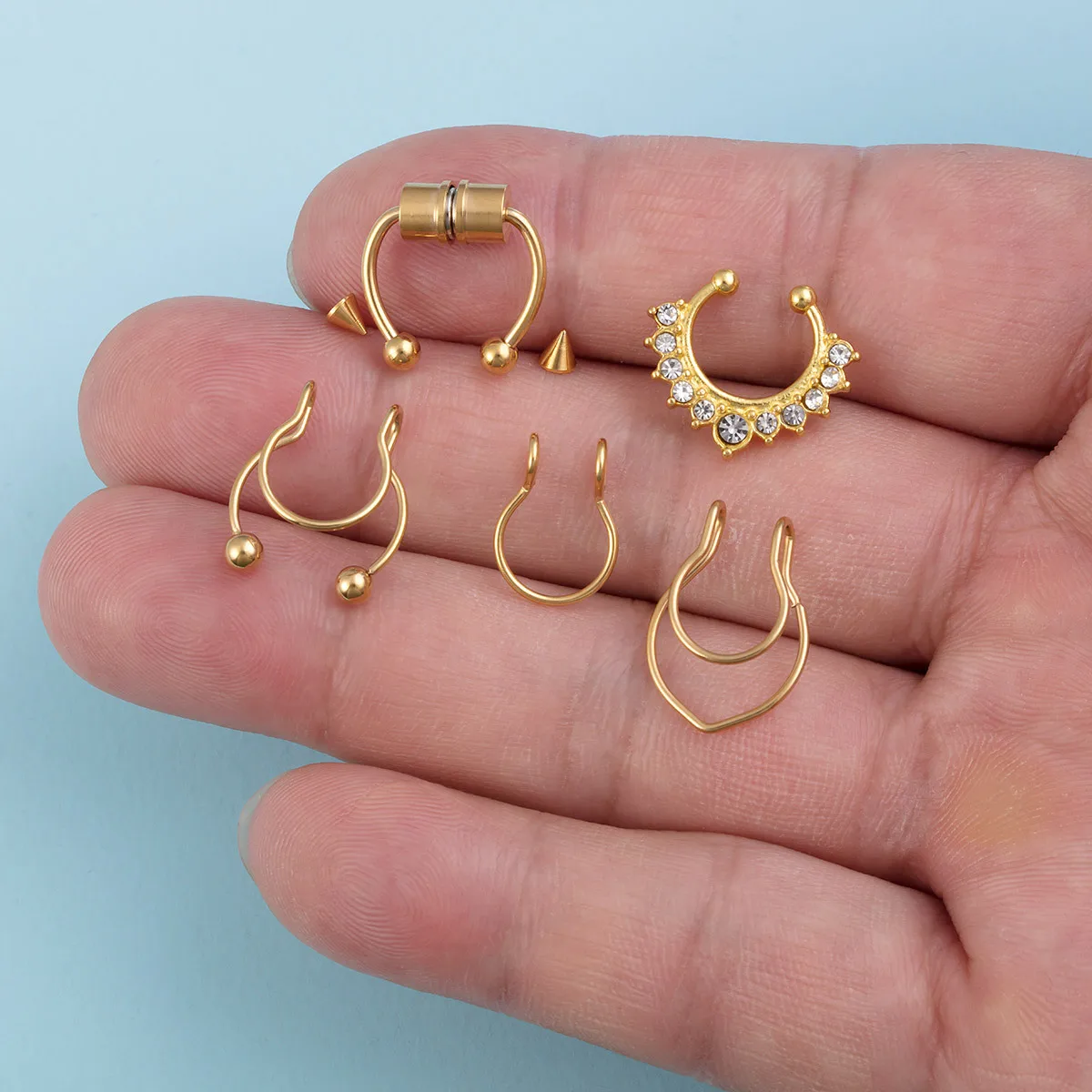 حاول مظهر الحاجز! حلقة أنف مزيفة من الفولاذ المقاوم للصدأ قابلة للتعديل، مجوهرات أنف بيضاوية غير مثقوبة بدون الالتزام. #6