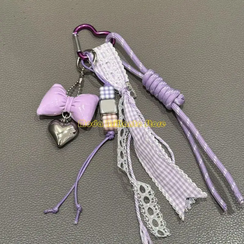 

Versatile Bowknot Keychain Decoration Sturdy Farbic Key Holder Bag Charm for Women's Handbags and Everyday Use Y08E