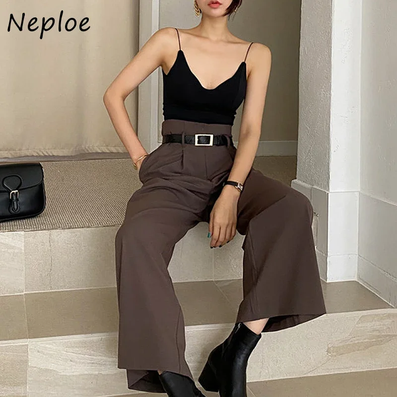 Neploe Fahion Ladies Pant Suit Donna Abbigliamento interno Gilet + Giacca con bottone singolo + Pantaloni a gamba larga a vita alta 2024 Nuovo 3