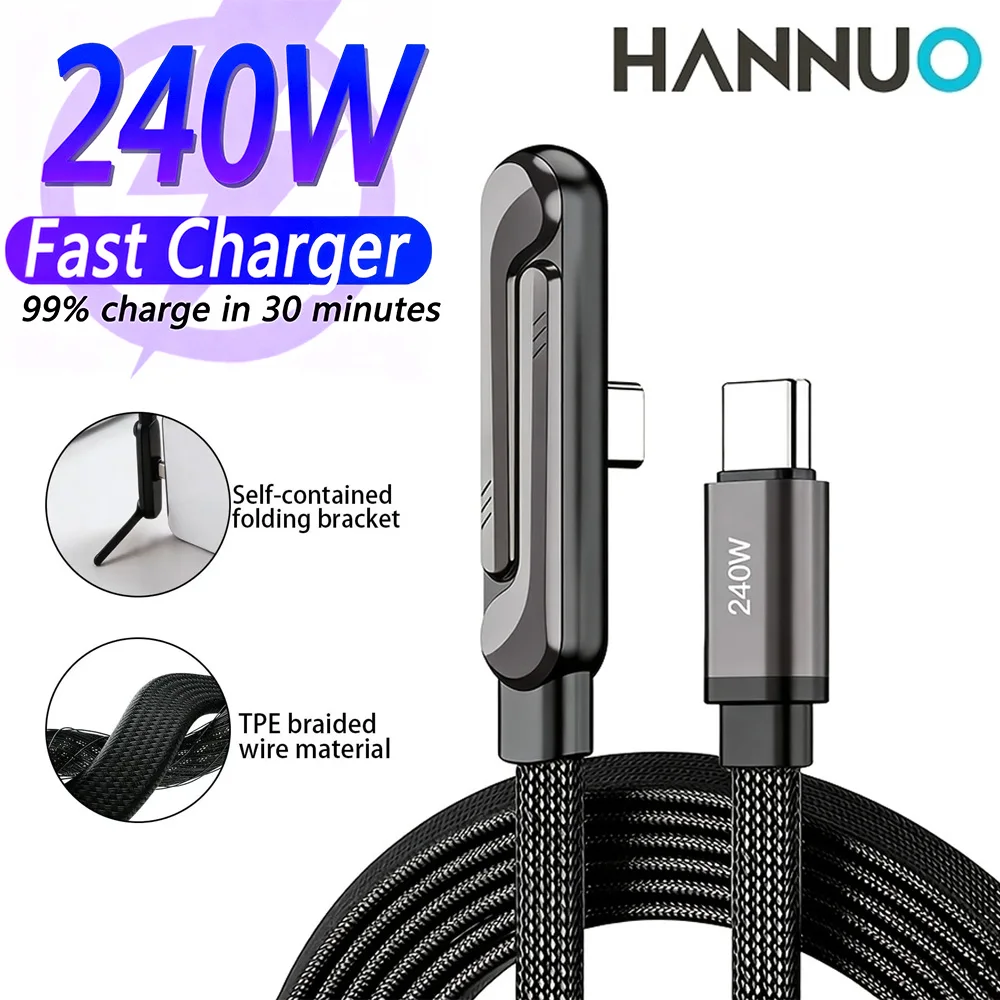 Suporte de Telefone Dobrável HANNUO 240W com Carregamento Rápido PD e Cabo de Dados Rotativo para iPhone 17 Samsung USB