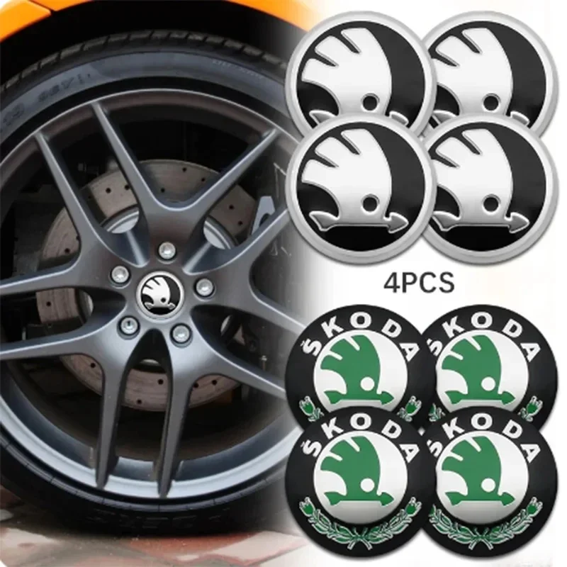 4pcs 56mm Car Emblem Wheel Hub Caps Center Cover Sticker Decoration For Skoda Octavia Fabia Kamiq Kapoq Kodiaq Rapid SCALA