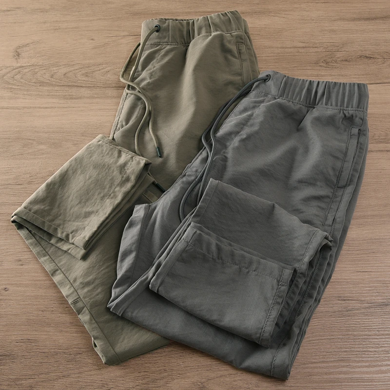 

Легкие и удобные мужские повседневные брюки прямого кроя, дышащие, летние, свободного кроя, с гладкой эластичной талией