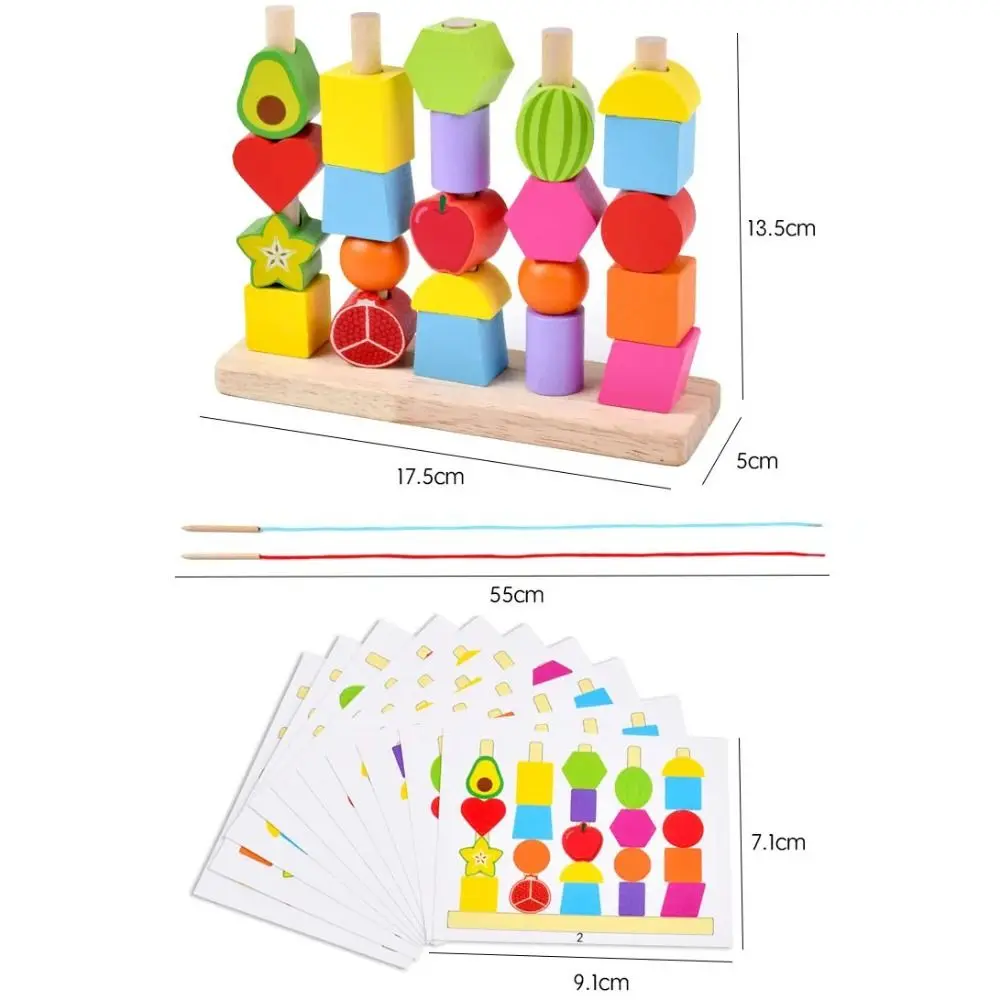 Drewniane zabawki edukacyjne Montessori dla najmłodszych, wspierające koordynację ręka-umysł, rozpoznawanie koralików i rozwój intelektualny dzieci.