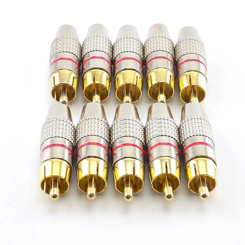 ปลั๊ก RCA ชายสายเชื่อมต่ออะแดปเตอร์ Audio Video CABLE กล้องวงจรปิด Non SOLDER Gold Plated