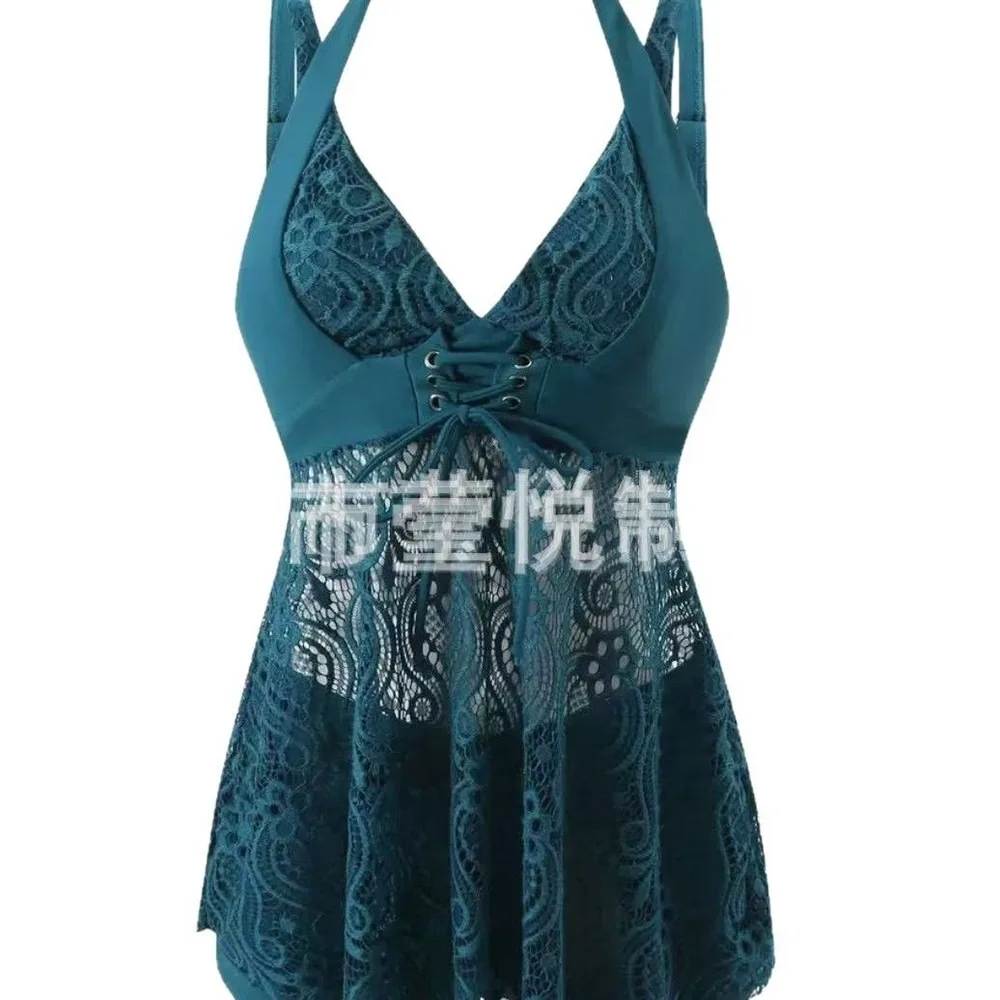 Women's Two-Piece Bikini Set Hollow Out Strappy Swimwear Fashion Tummy Control Swimsuit For Beach Pool One Piece Swimwear Tankin