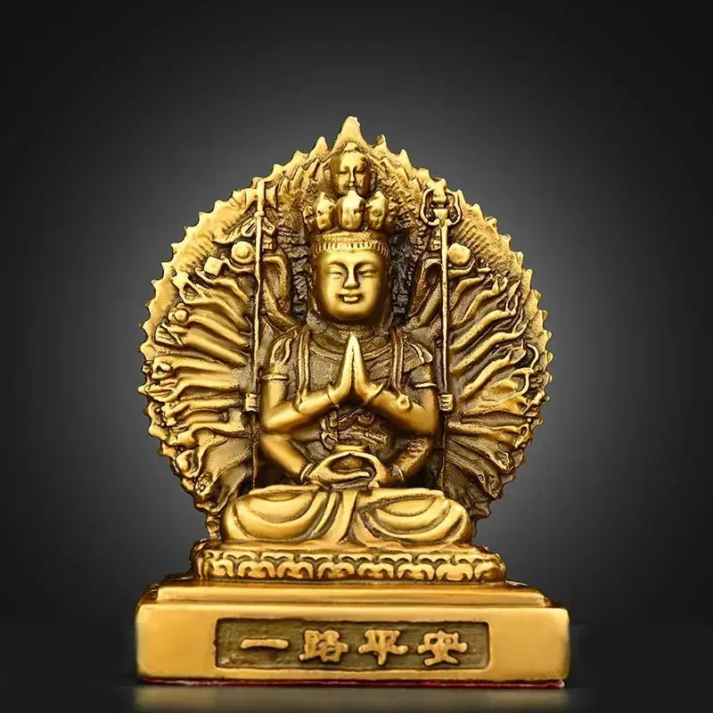 Copper Car Ornaments Double-sided Holy Buddha Thousand Hands Guanyin Home Buddha Statue Decor