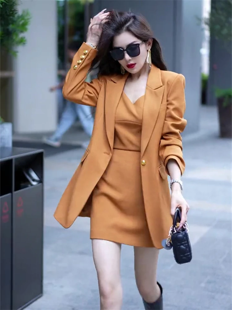 Moda conjunto de duas peças para as mulheres primavera nova tendência versátil vestido high-end terno jaqueta conjunto viajando elegante temperamento conjunto