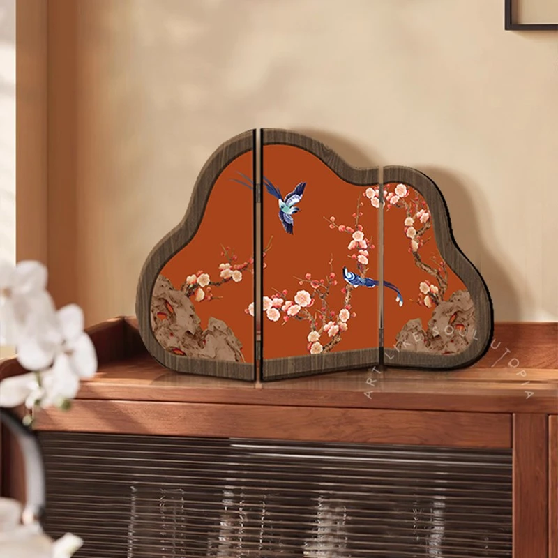 Elegant Chinese Folding Screen HandPainted Tabletop Decor Holiday Gifts Ornament for Living Room & Entryway Home Accent