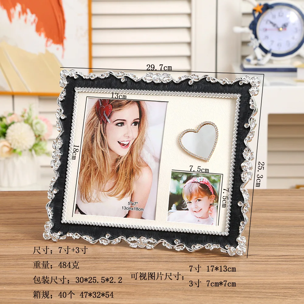 3/7-inch combination photo frame,personalized high-quality appearance silver heavy-duty resin photo frame office room decoration