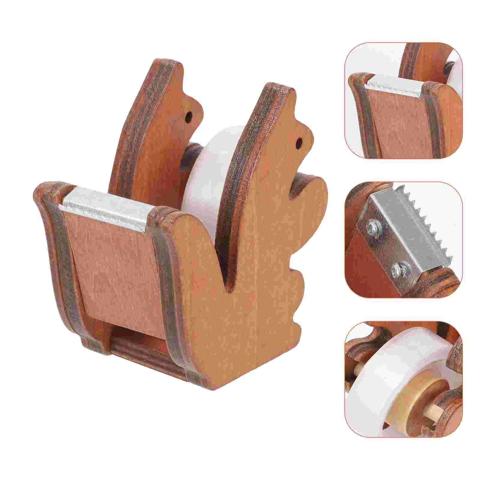 

Tape Portable Dispenser Desk Kawaii Squirrel Holder for Desktop Wooden Cute Holders Child
