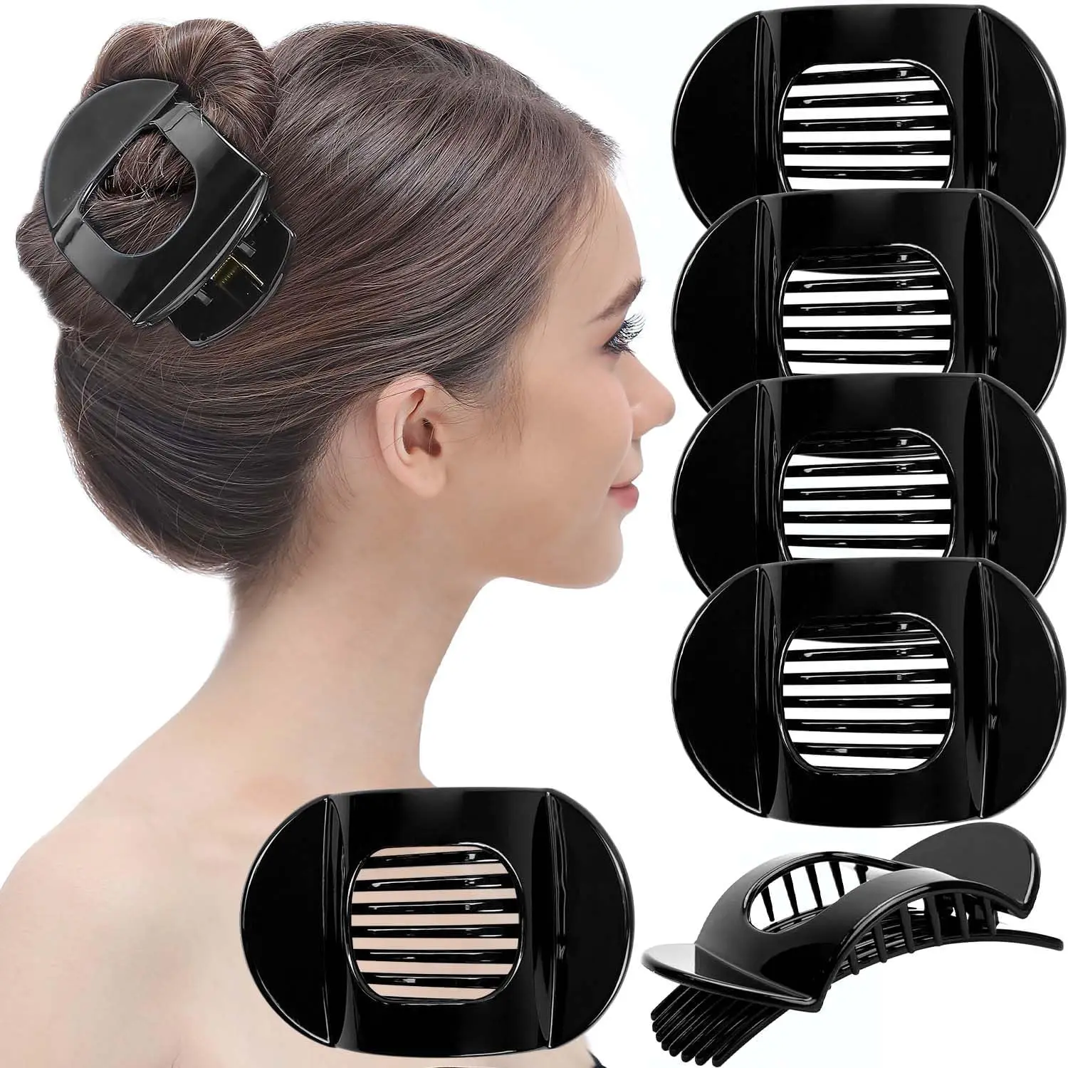 

6-Pack Medium Black Hair Clips for Thick Hair, Strong Hold No Slip, French Duckbill Style Barrettes