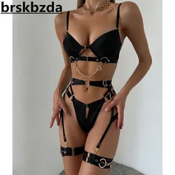 Brskbzda Fine Lingerie Sexy Fancy Underwear 5-Piece Delicate Luxury Erotic Sets With Chain Bra And Panty Set Garters Intimate