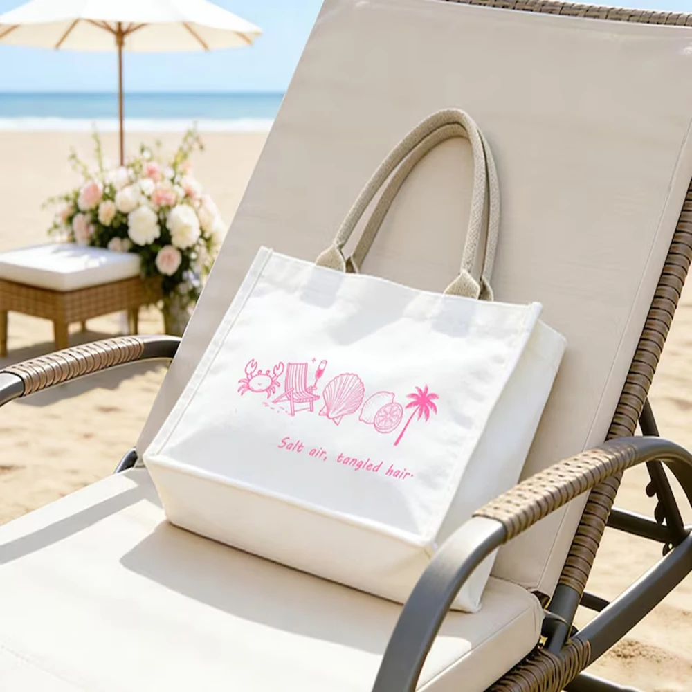 

Custom Boho Tote Bag Coastal Doodle Canvas Tote Bag Personalized Name Printed Handbag Beach Wedding Favor Bridesmaid Gift Bag