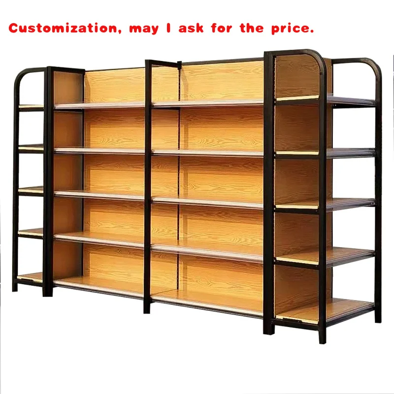 

Изготовленная на заказ односторонняя/двусторонняя витрина для супермаркета, легкая конструкция из стали и дерева, сертифицированная CE, регулируемое использование в магазине