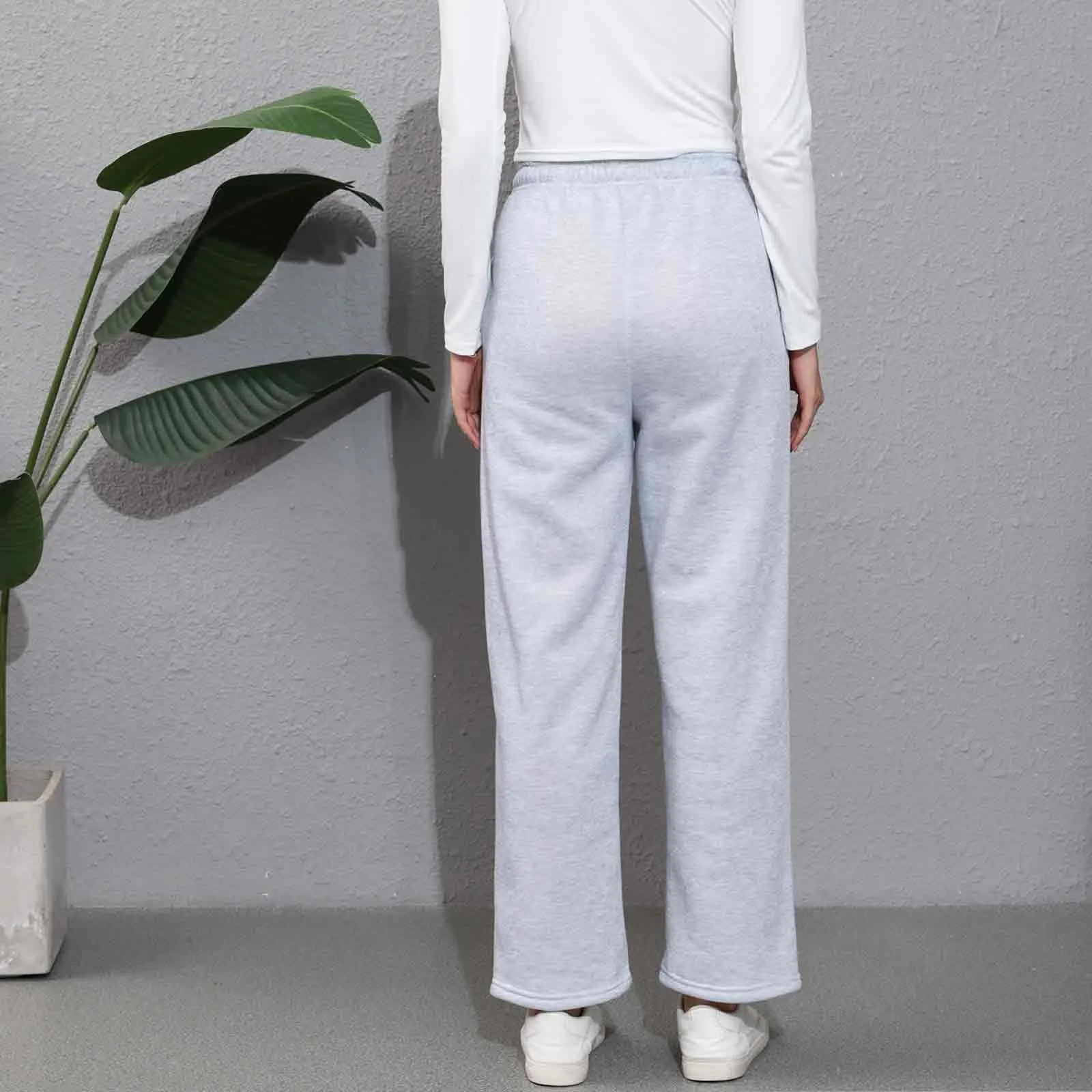 بنطال رياضي نسائي مبطن بالصوف ، بنطال ساق واسعة ، قاع مستقيم ، جميع الرياضيات ، بنطال رياضي سادة ، بنطال رياضي أساسي ، بنطال سفر أساسي #5