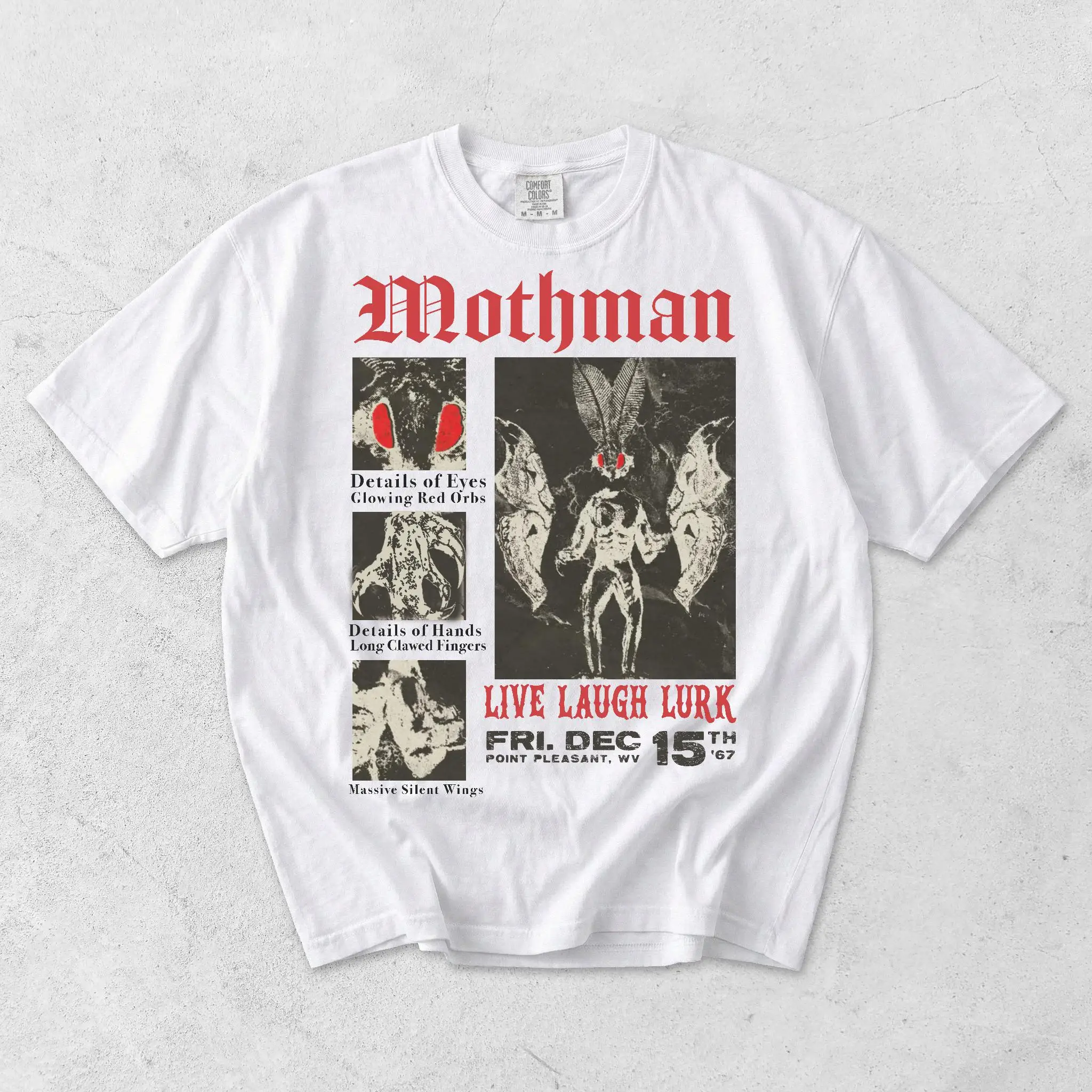 90s Mothman  Tee - Grunge Cryptid Shirt - Horror Camping Shirt - Cryptid Meme Live Laugh Lurk Tee Vintage Halloween