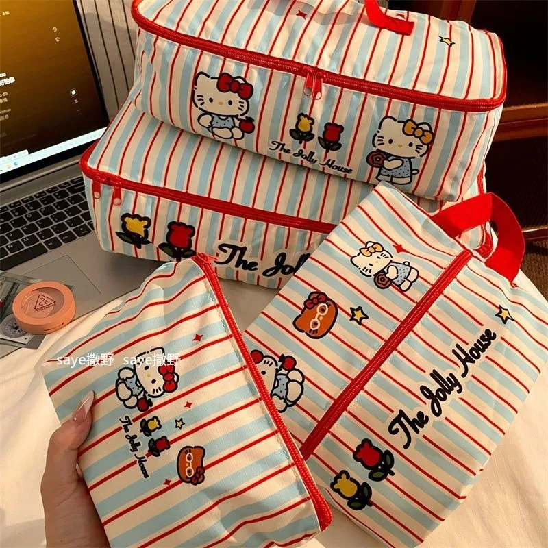 Kawaii hello kitty sanrio estudante bonito dos desenhos animados saco de armazenamento de viagem grande capacidade sacos de porção de roupas presente de aniversário para crianças