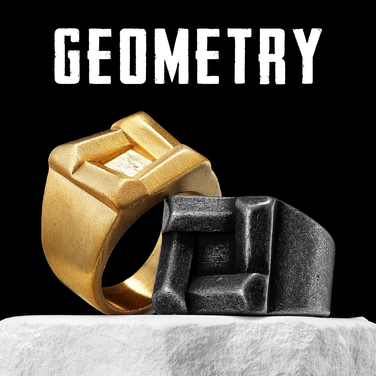 

Retro Geometry Square Men Rings Stainless Steel Women Jewelry Punk New in Rock Stranger Thing Fashion Accessories Gift Wholesale