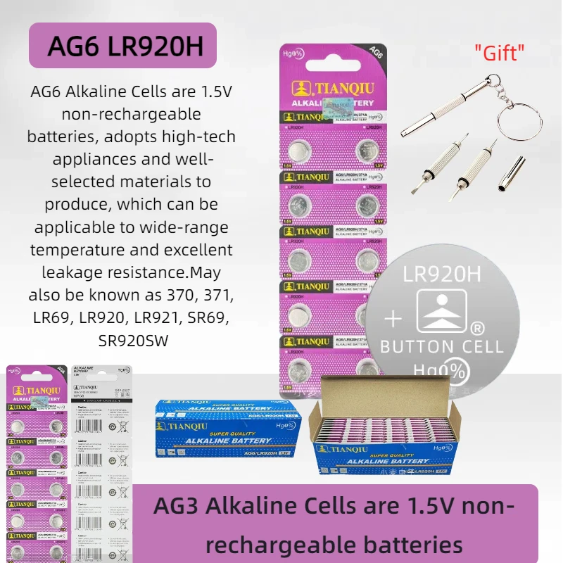 

AG6 LR920H Original Watch Battery 1.5V 370 LR69 LR920 LR921 SR920SW Alkaline Button Coin Cell Batteries for Watches