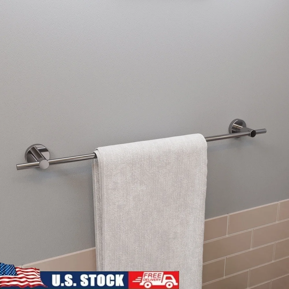 

Хромированный вешалка для полотенец 27,76 дюйма, гибкая фиксация, без сверла, простая установка, аксессуар для ванной комнаты из цинкового сплава, высококачественное прочное настенное крепление