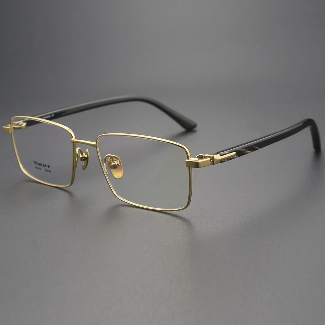 

Genuine Water Buffalo Horn & Gold Plated Pure Titanium Glasses Frames For Business & Prescription Lenses Luxury Handmade Eye