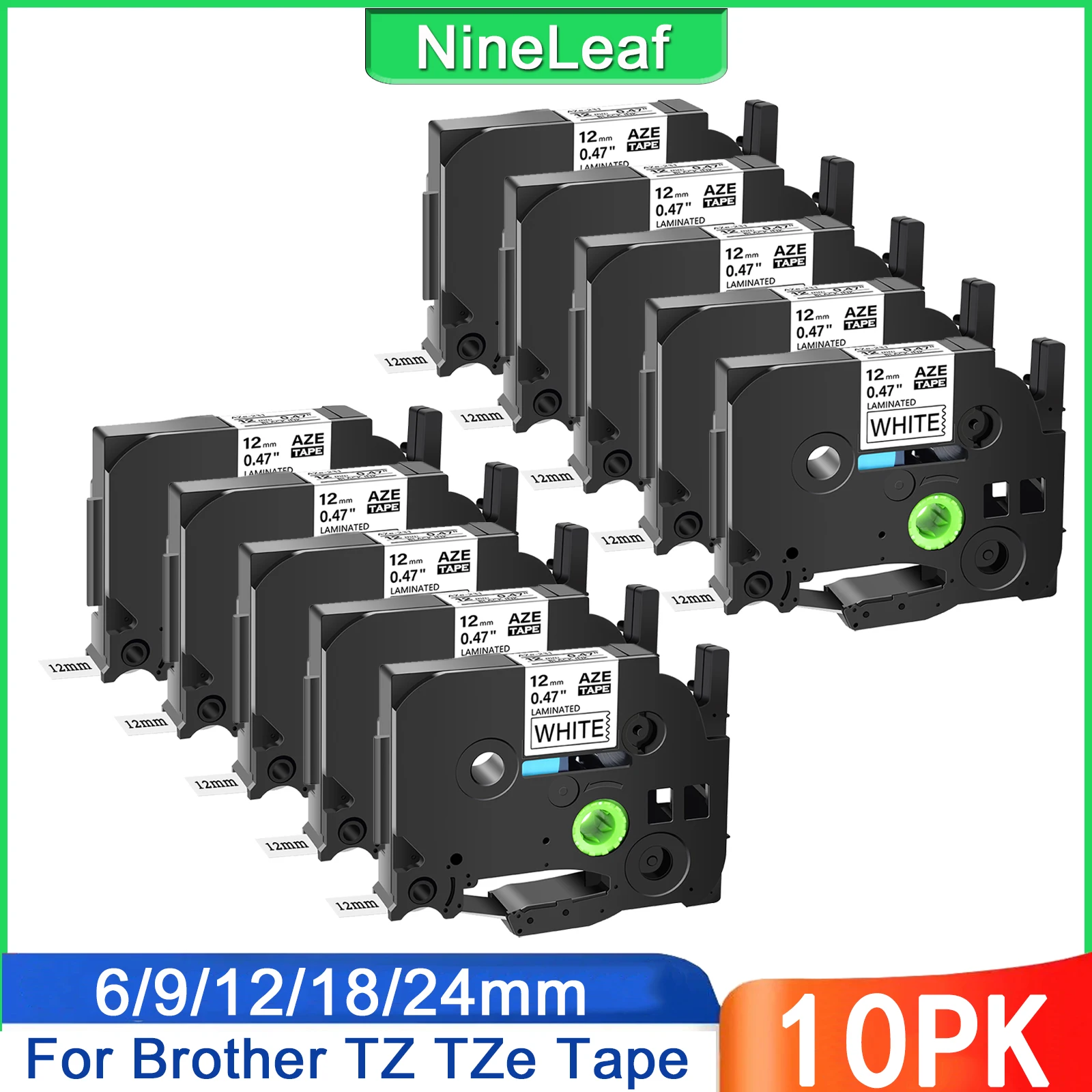 

5PK/10PK Label Tapes Compatible for Brother TZ TZe-231 6/9/12/18/24mm Standard Laminated Tape For P-Touch PT-E100 PT-D200 Maker