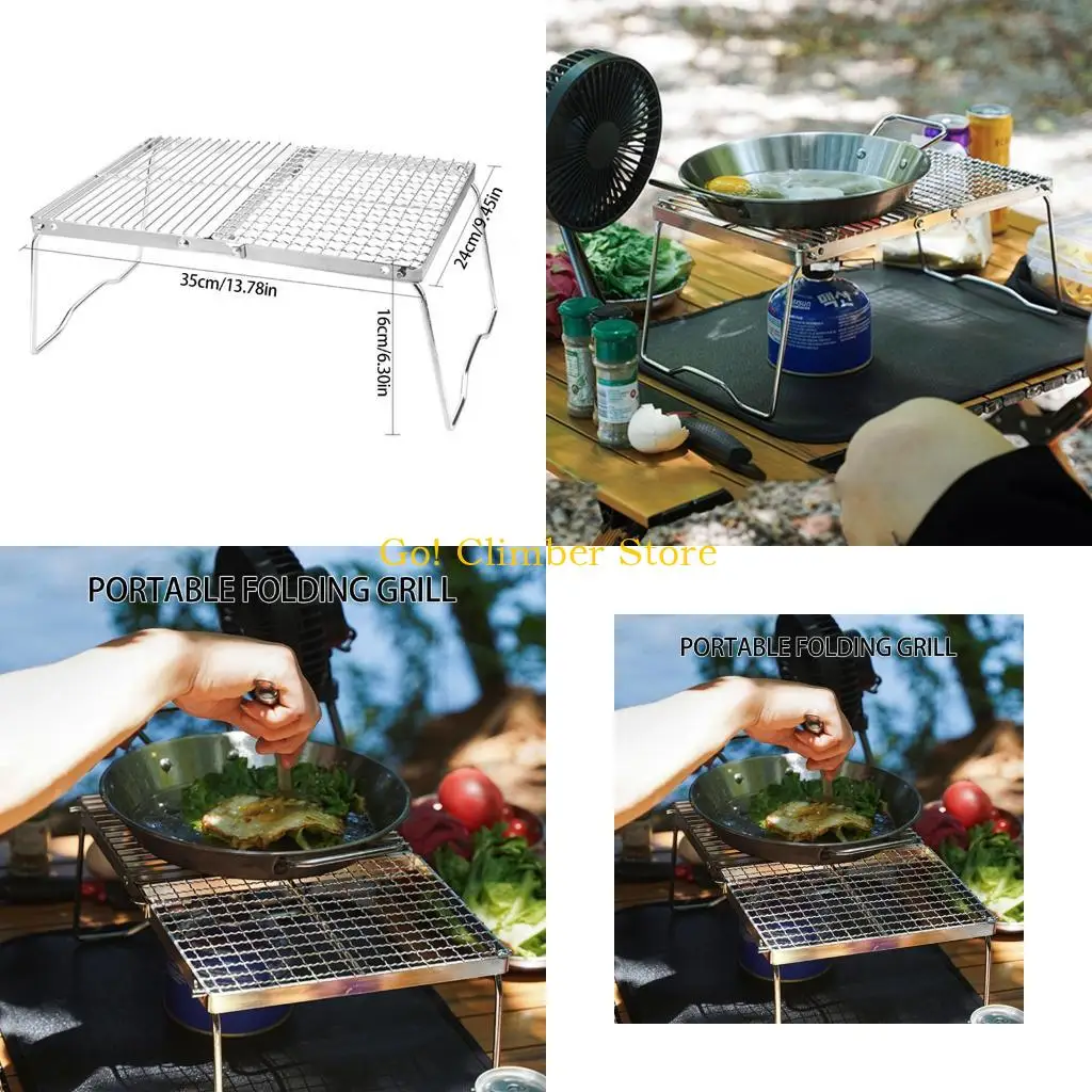 Q84C Foldable Camping Table Outdoor Folding Table Barbecue Table Stainless Steels Grilling Grate With Legs Camping Table