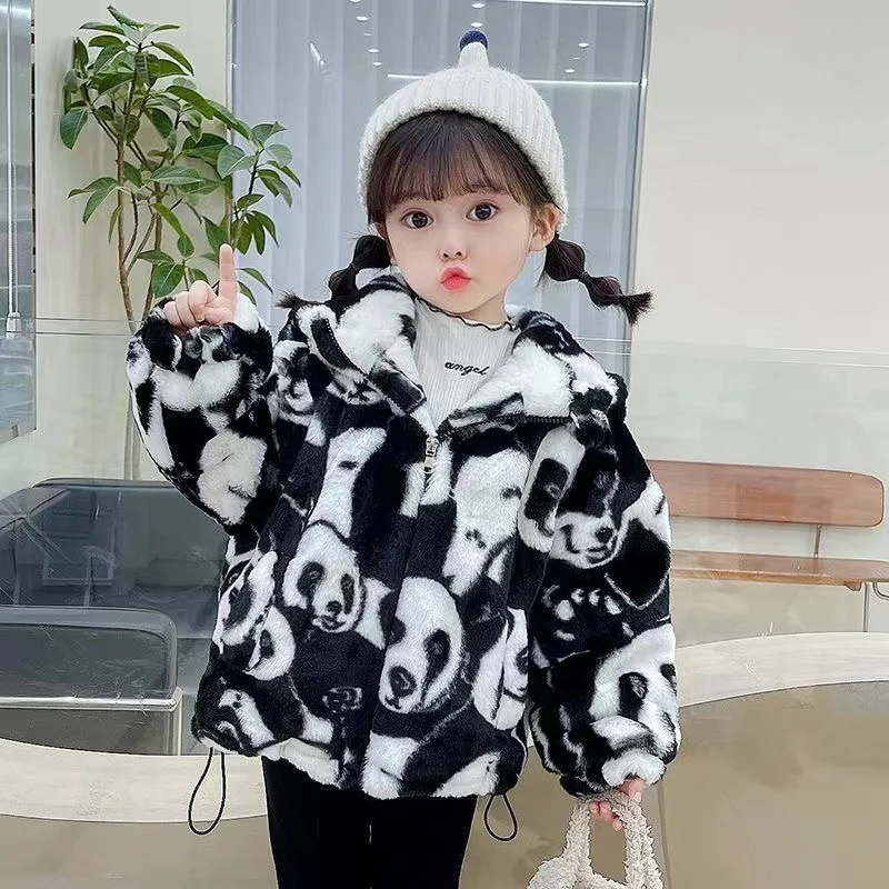 

Girls Coat Jacket Cotton Outwear Overcoat 2022 Panda Warm Thicken Plus Velvet Winter Autumn Teenager Children's Clothing